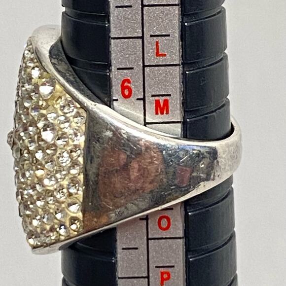 Big Statement Piece Ring Pave' Face Silver Tone With Clear Stones - Picture 9 of 10